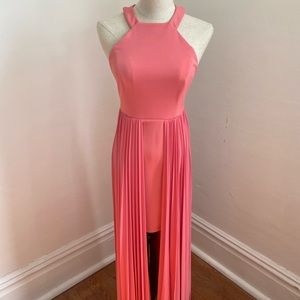 Coral High Low Halter Dress